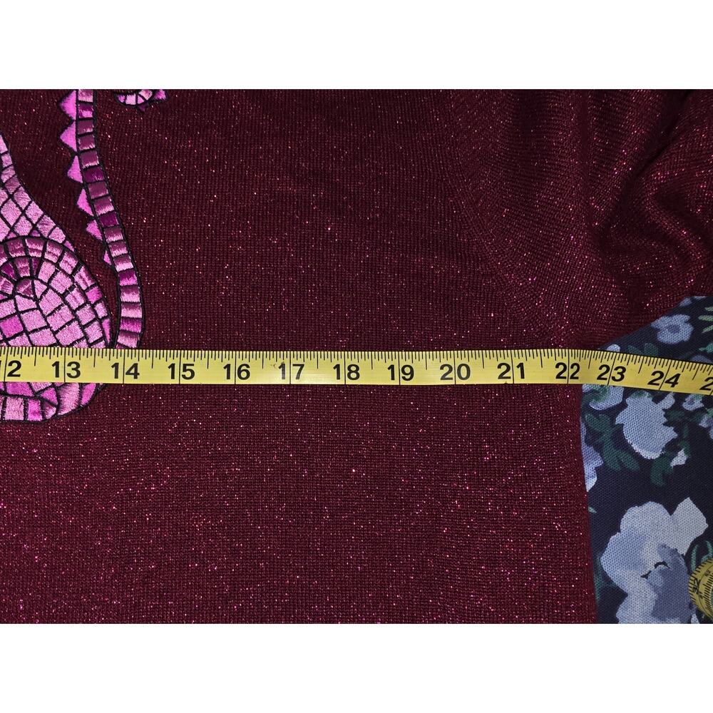 Bob Mackie Wearable Art XL Burgundy Metallic Cat Embroidered Sweater Tunic Top - Picture 6 of 7